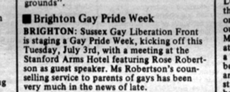 Newspaper cutting with title: Brighton Gay Pride Week