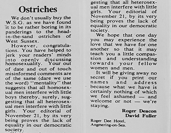 Letter on the lack of equality for homosexuals