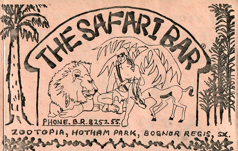 An illustration of some animals and the words: The Safari Bar