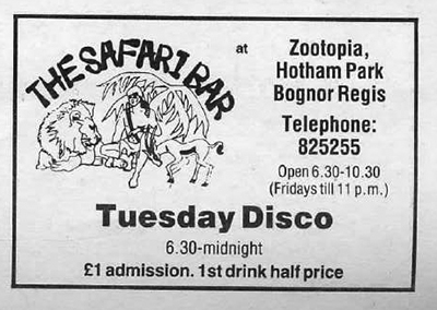 Advert for the Safari Bar having a Tuesday Disco